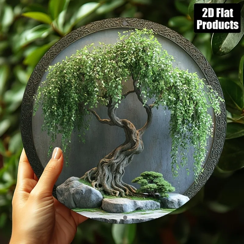 Bonsai Tree Zen Garden - Antyczna Tabliczka z Metalu z Motywem